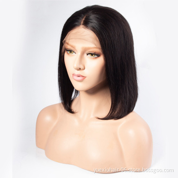 Cuticle Aligned Pre Plucked Natural Brazilian Human Hair Short 13*4 Straight Human Wig high Density.